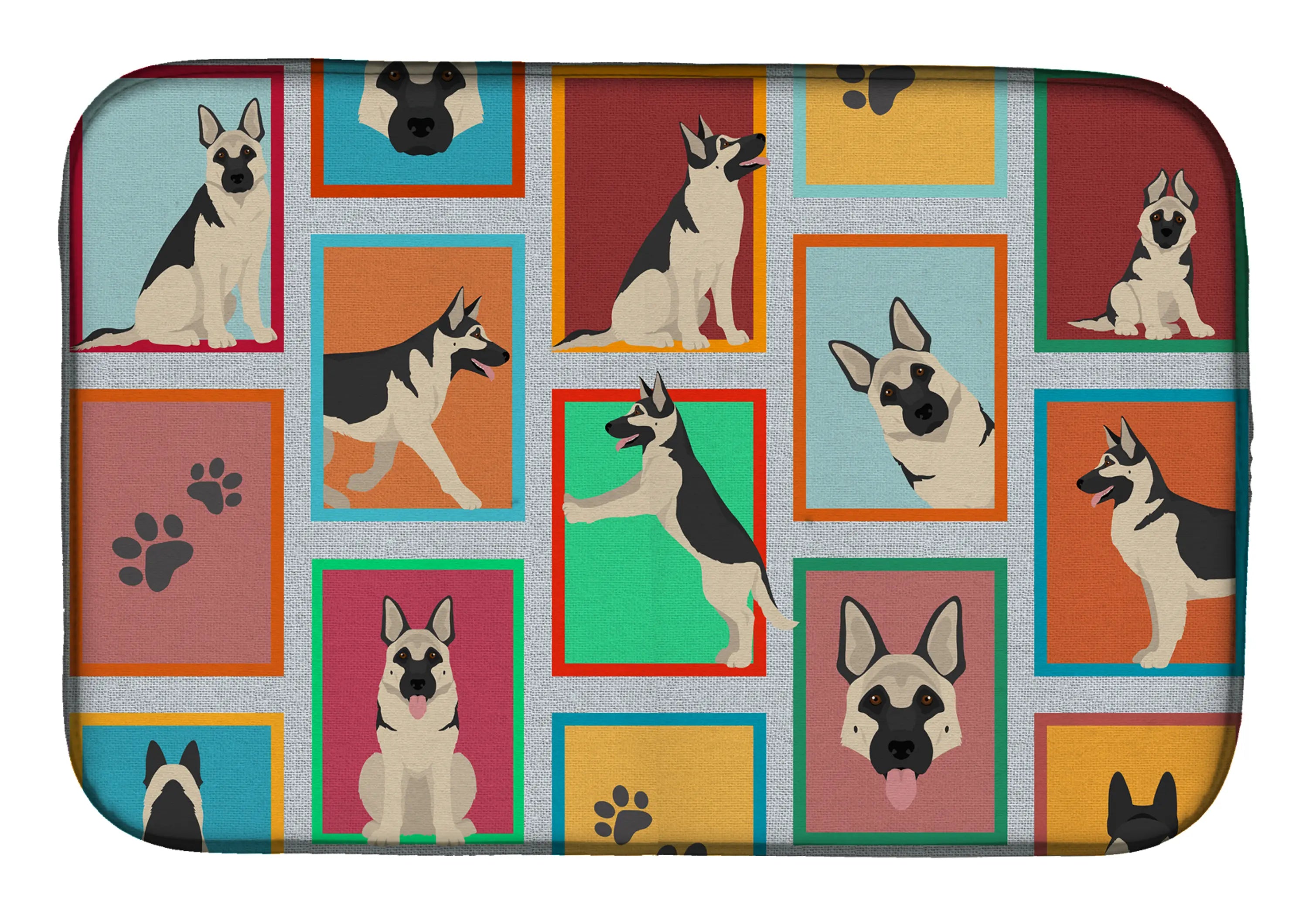 Lots of Black and Silver German Shepherd Dish Drying Mat Caroline's Treasures