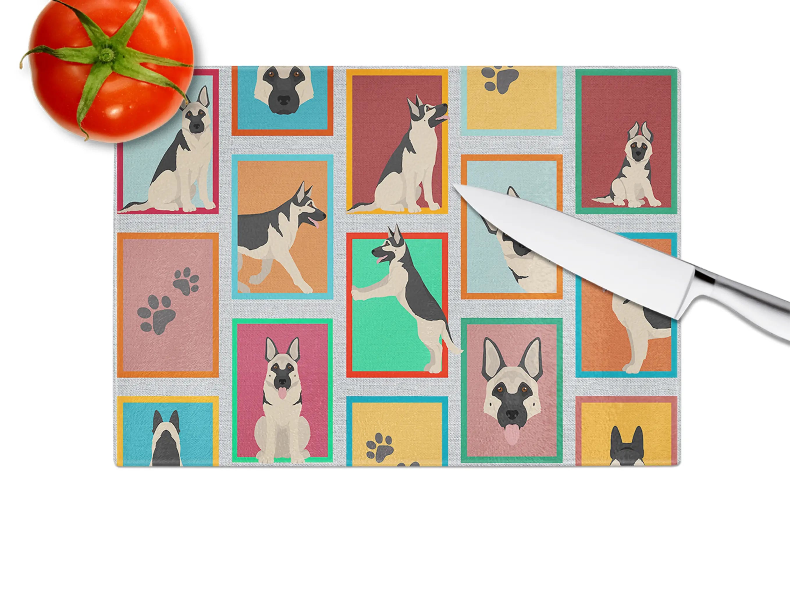 Lots of Black and Silver German Shepherd Glass Cutting Board Caroline's Treasures