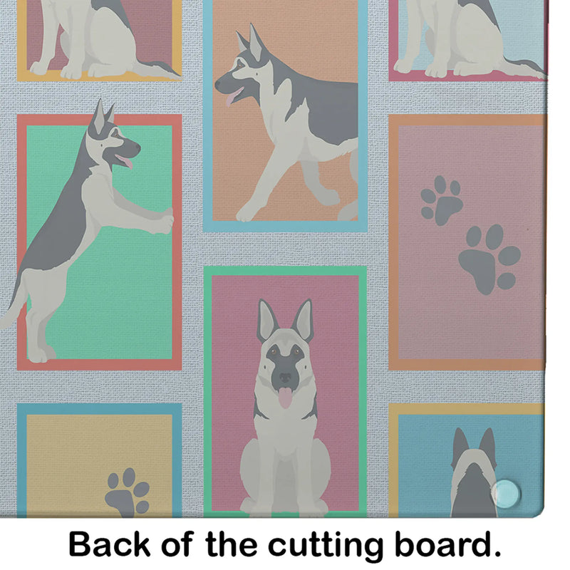 Lots of Black and Silver German Shepherd Glass Cutting Board Caroline's Treasures