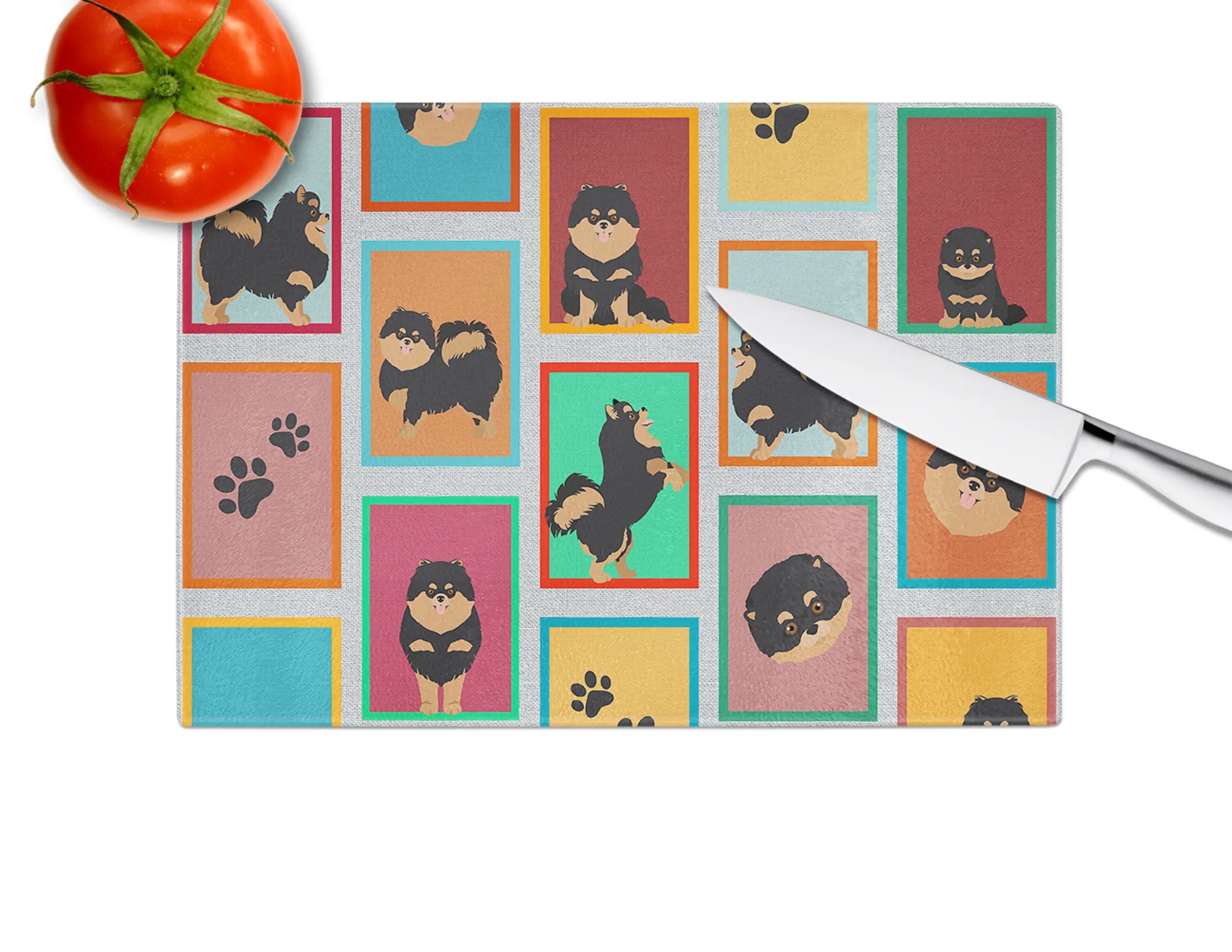Lots of Black and Tan Pomeranian Glass Cutting Board Caroline's Treasures