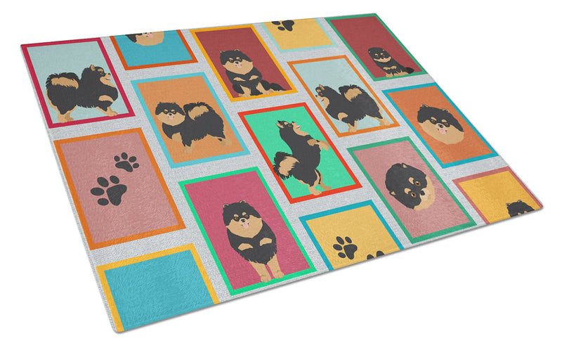 Lots of Black and Tan Pomeranian Glass Cutting Board Caroline's Treasures