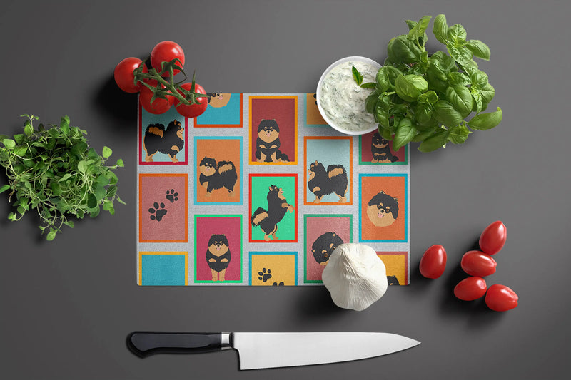 Lots of Black and Tan Pomeranian Glass Cutting Board Caroline's Treasures