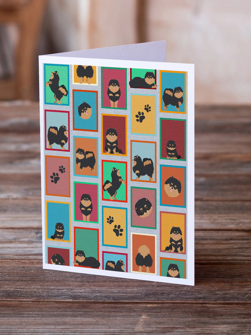 Lots of Black and Tan Pomeranian Greeting Cards Pack of 8 Caroline's Treasures