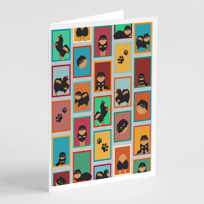 Lots of Black and Tan Pomeranian Greeting Cards Pack of 8 Caroline's Treasures