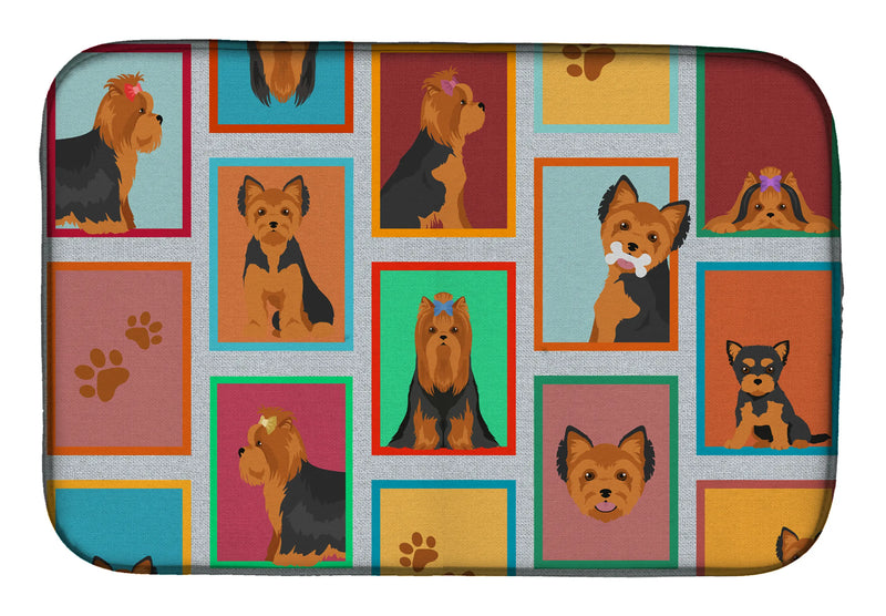 Lots of Black and Tan Yorkie Dish Drying Mat Caroline's Treasures