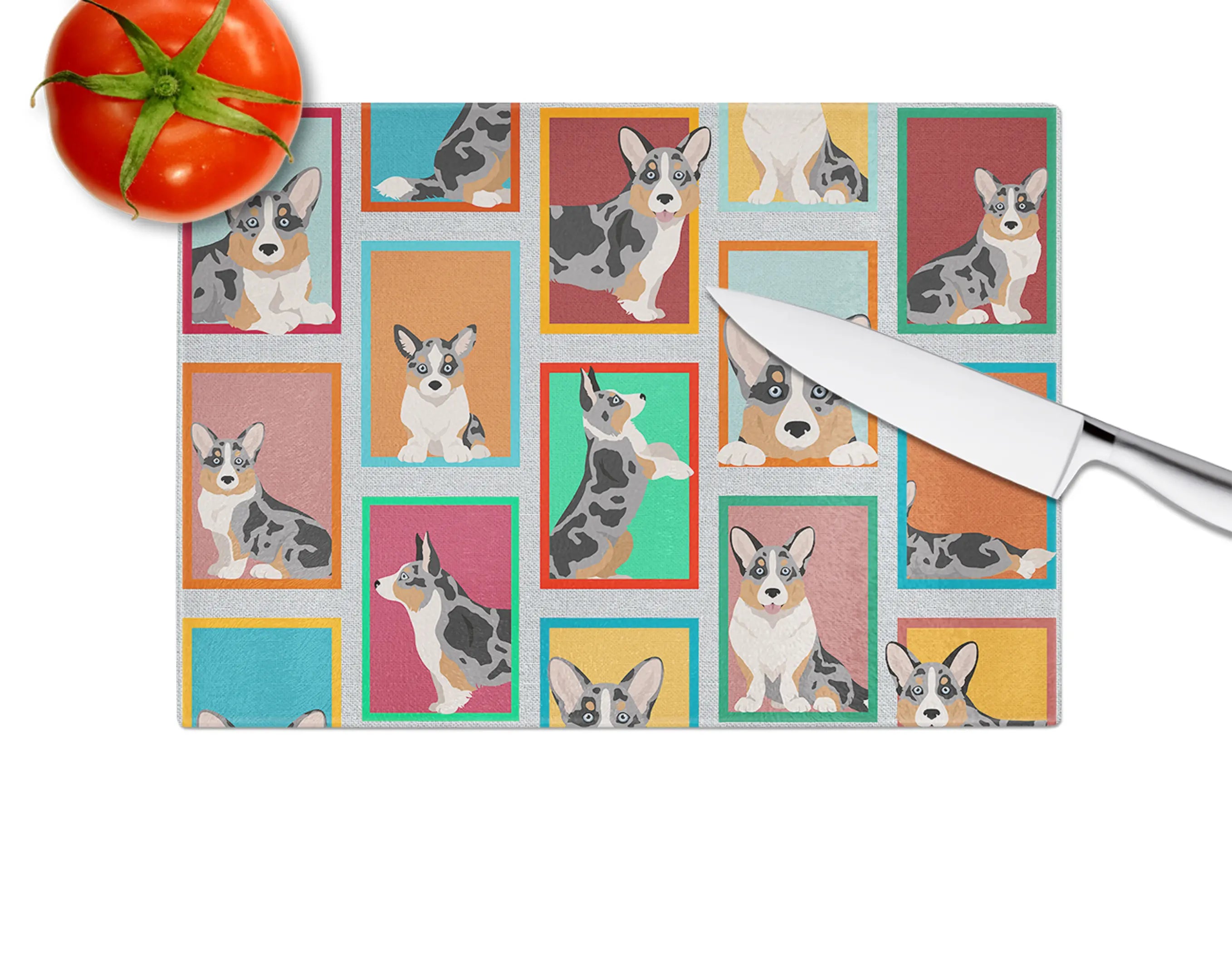 Lots of Blue Merle Welsh Cardigan Corgi Glass Cutting Board Caroline's Treasures