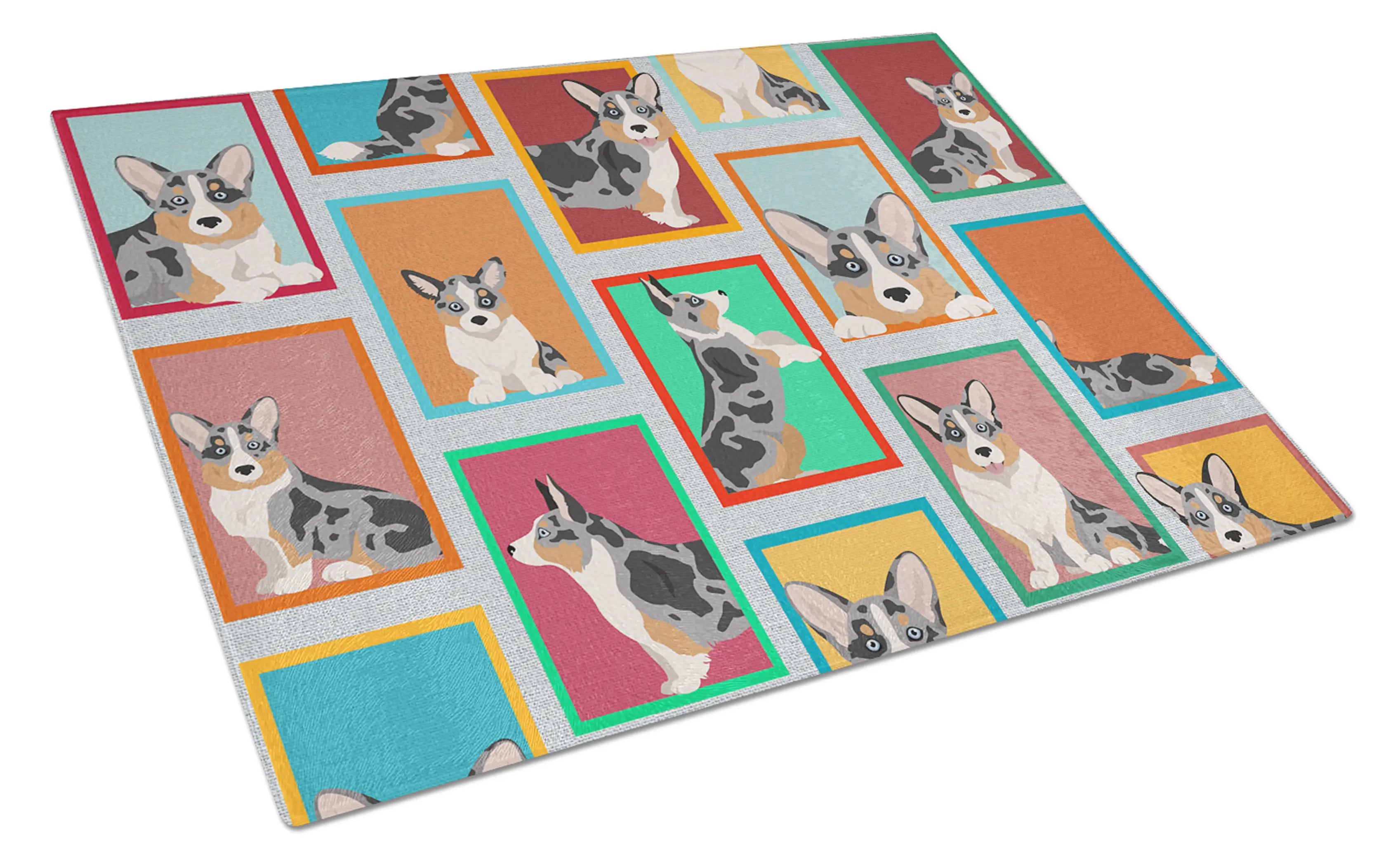 Lots of Blue Merle Welsh Cardigan Corgi Glass Cutting Board Caroline's Treasures
