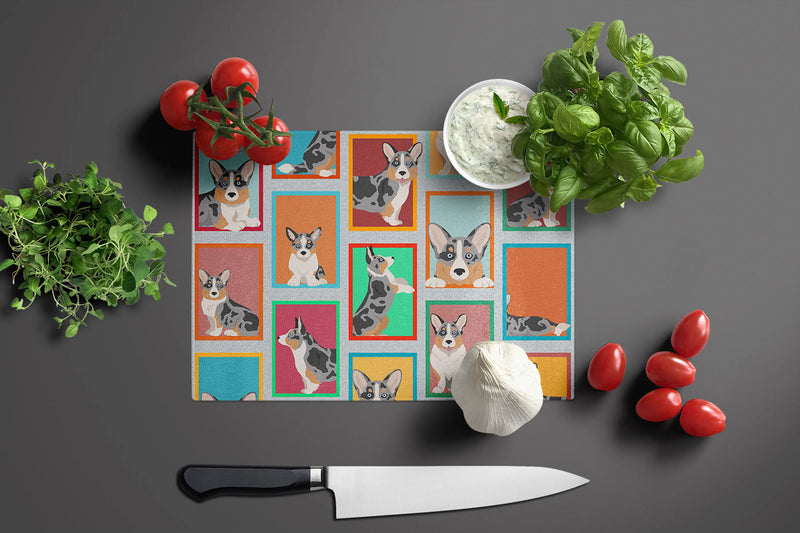 Lots of Blue Merle Welsh Cardigan Corgi Glass Cutting Board Caroline's Treasures