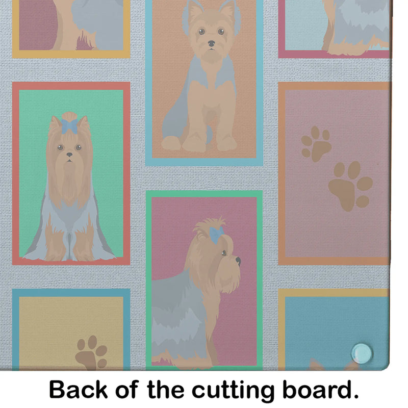 Lots of Blue and Tan Yorkie Glass Cutting Board Caroline's Treasures