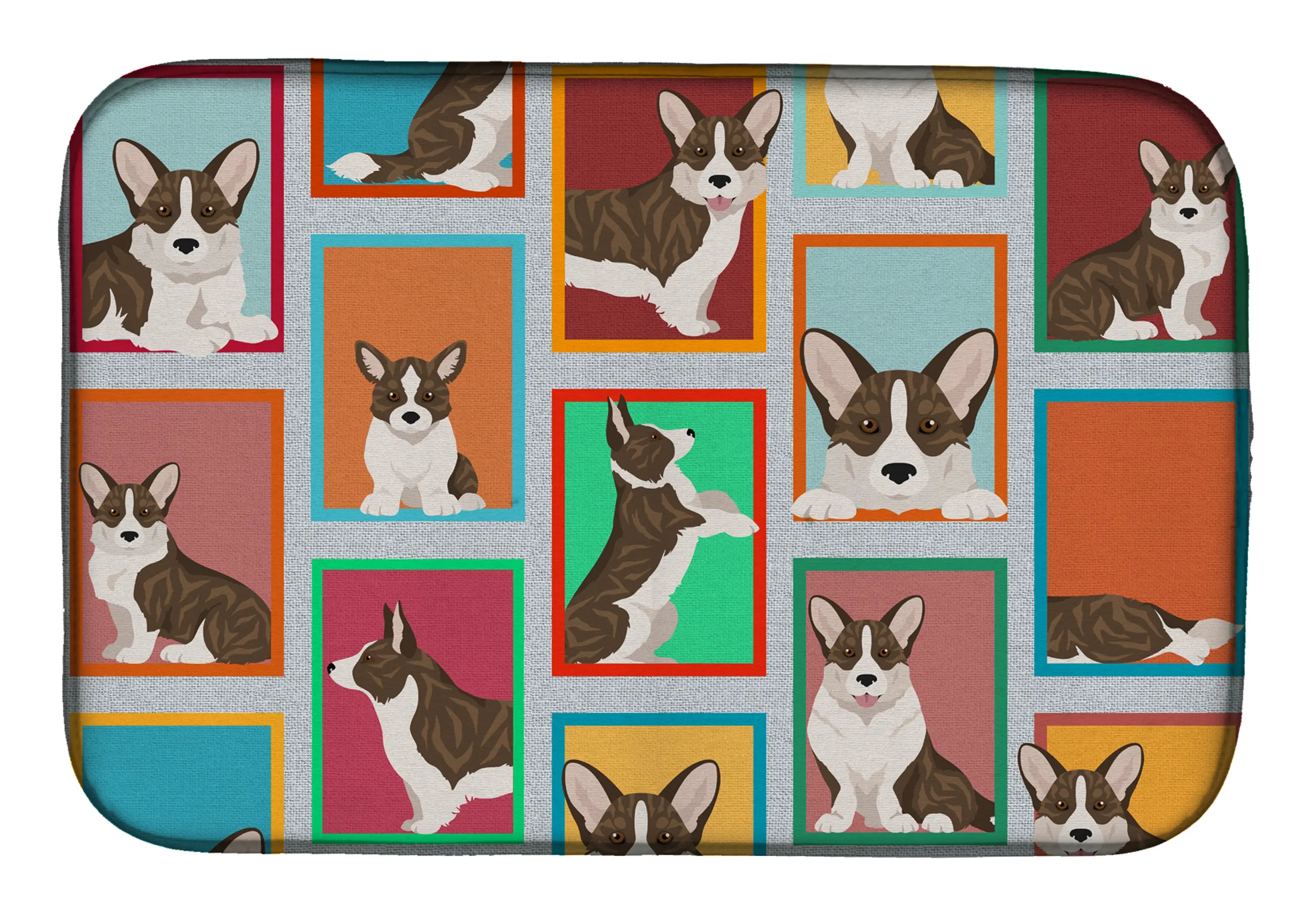 Lots of Brindle Cardigan Corgi Dish Drying Mat Caroline's Treasures