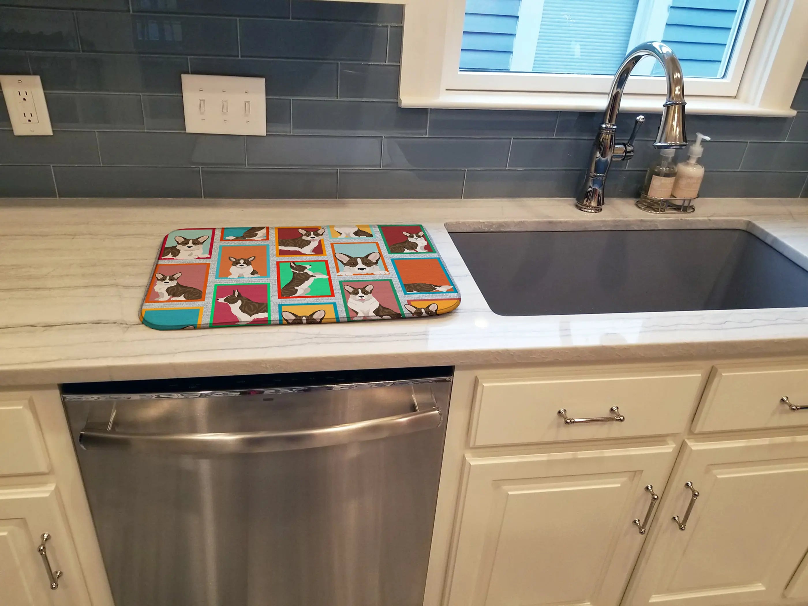 Lots of Brindle Cardigan Corgi Dish Drying Mat Caroline's Treasures