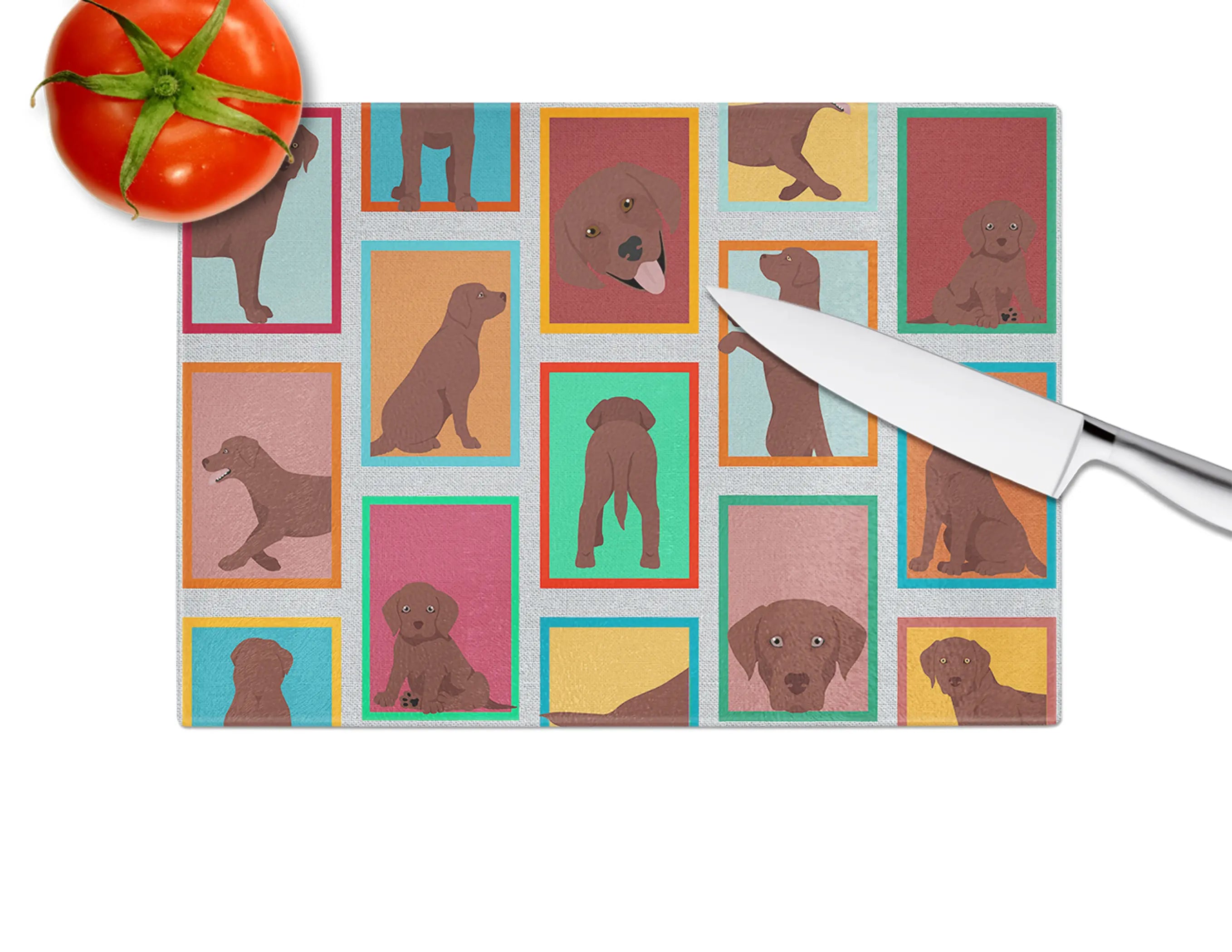 Lots of Chocolate Labrador Retriever Glass Cutting Board Caroline's Treasures