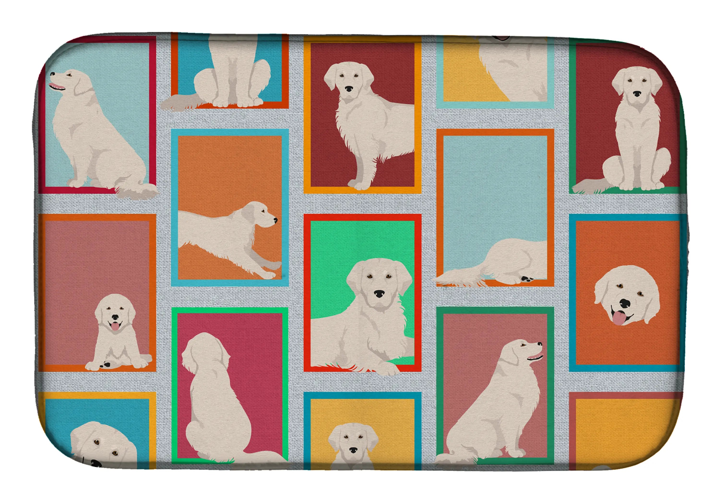 Lots of Cream Golden Retriever Dish Drying Mat Caroline's Treasures