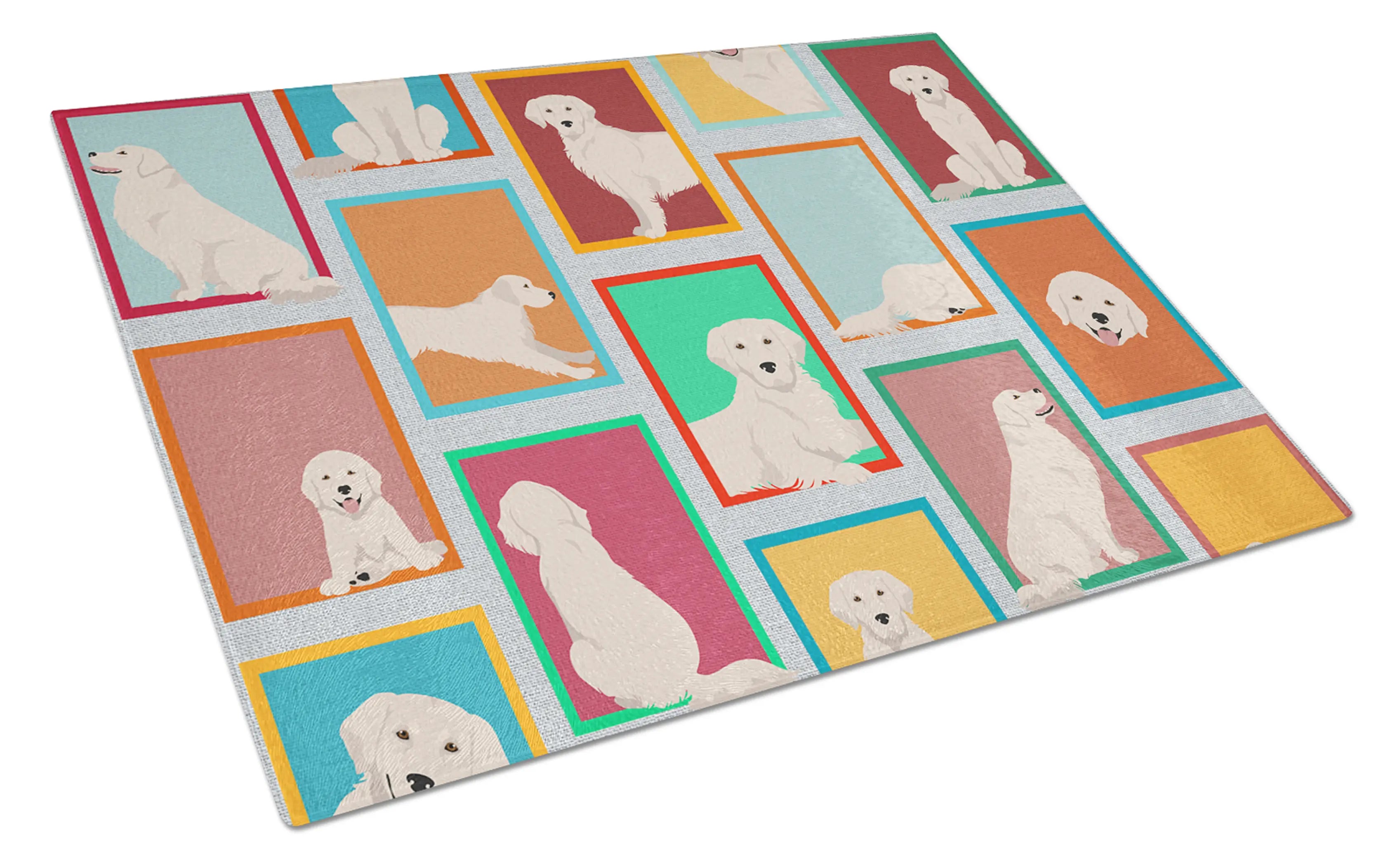 Lots of Cream Golden Retriever Glass Cutting Board Caroline's Treasures