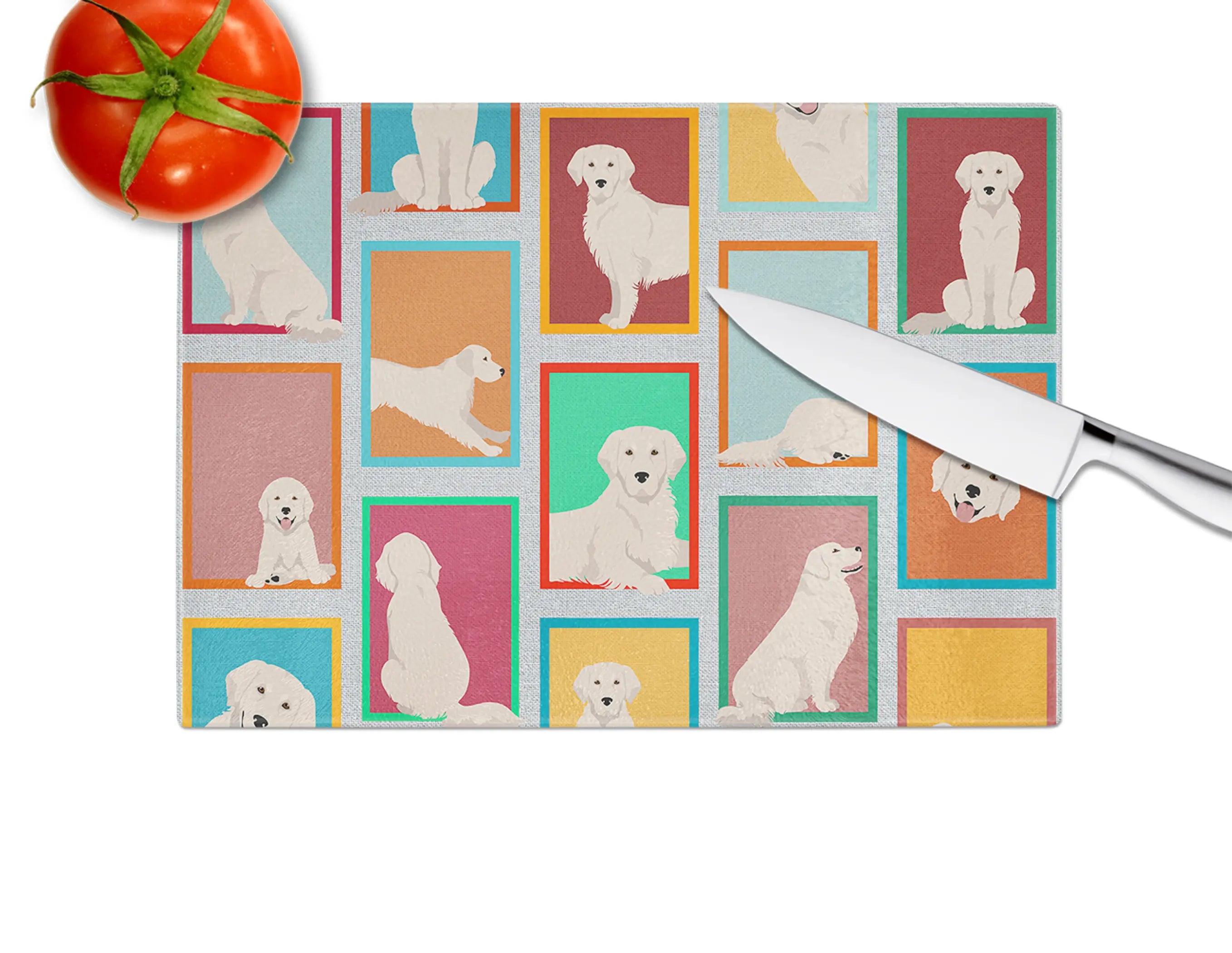 Lots of Cream Golden Retriever Glass Cutting Board Caroline's Treasures