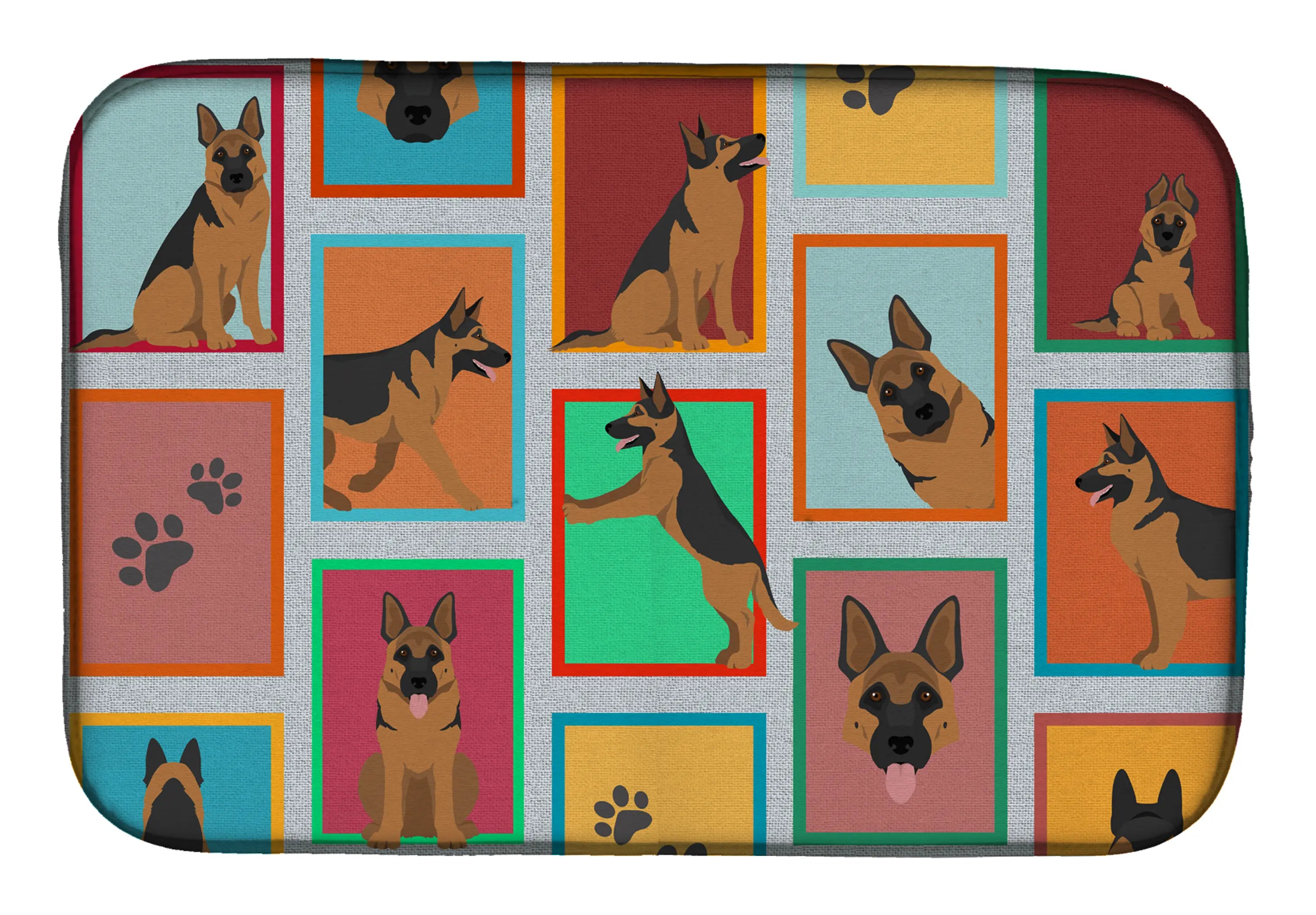 Lots of German Shepherd Dish Drying Mat Caroline's Treasures