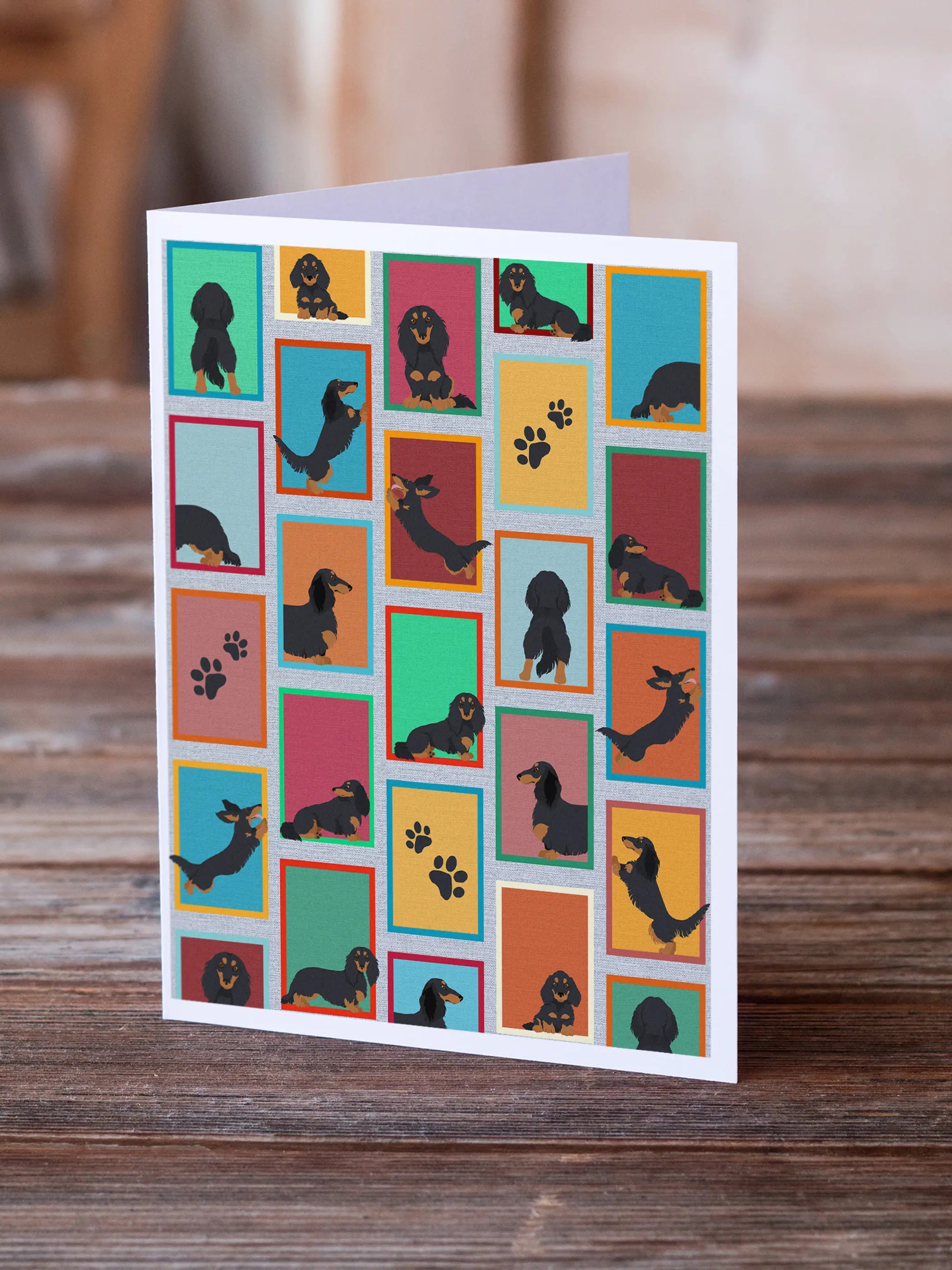 Lots of Longhaired Black Tan Dachshund Greeting Cards Pack of 8 Caroline's Treasures