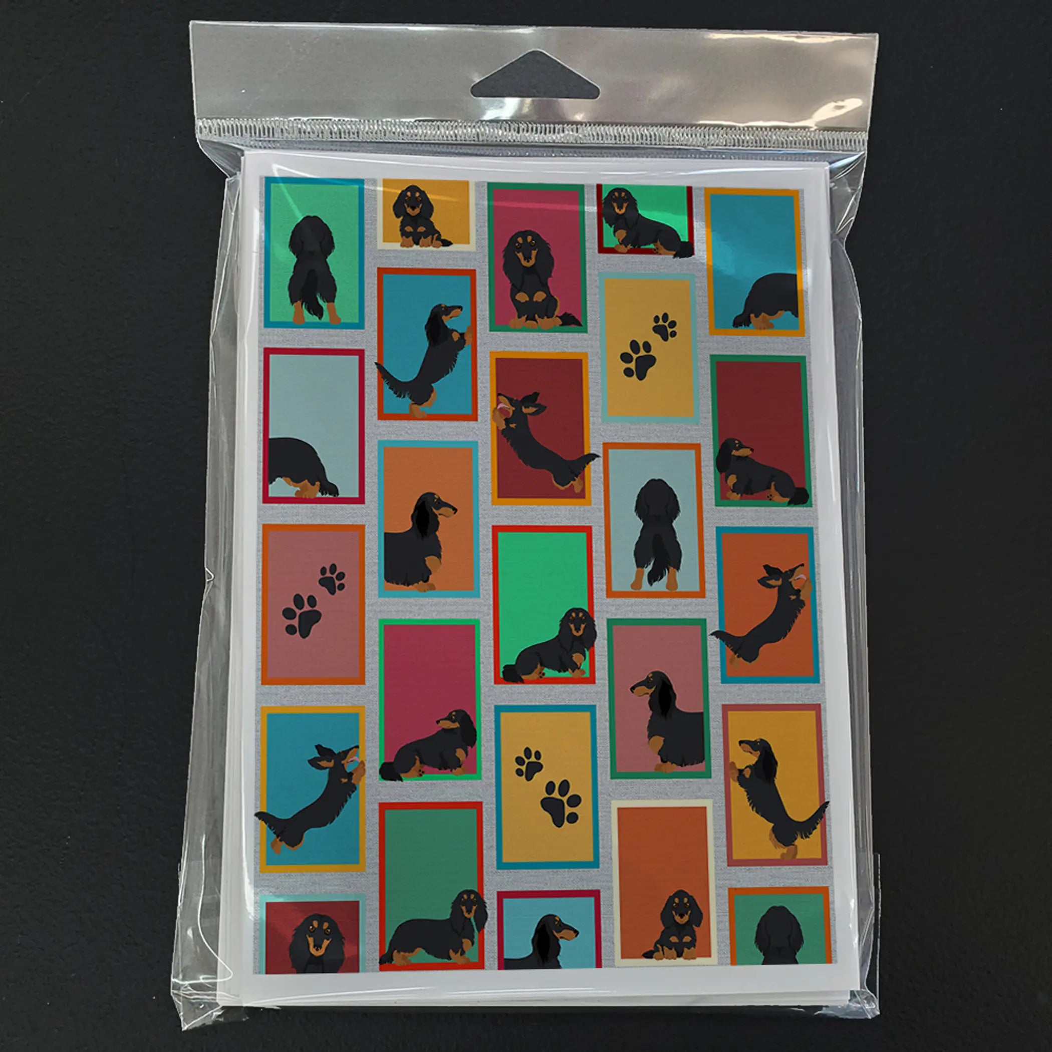 Lots of Longhaired Black Tan Dachshund Greeting Cards Pack of 8 Caroline's Treasures
