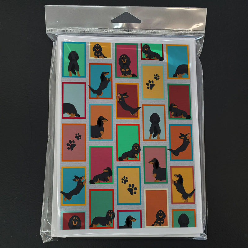 Lots of Longhaired Black Tan Dachshund Greeting Cards Pack of 8 Caroline's Treasures