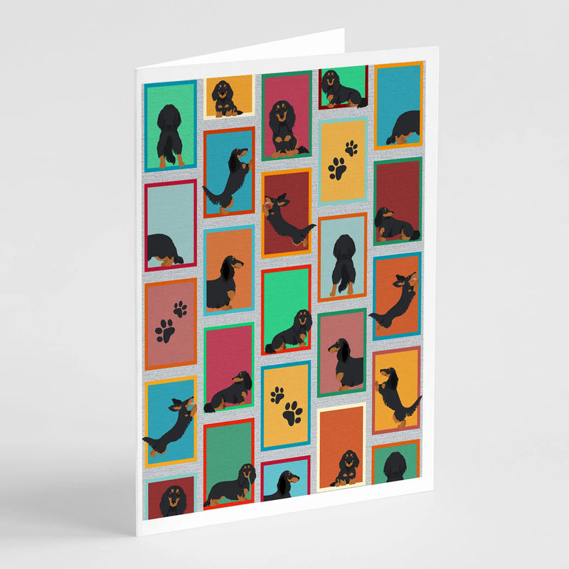 Lots of Longhaired Black Tan Dachshund Greeting Cards Pack of 8 Caroline's Treasures