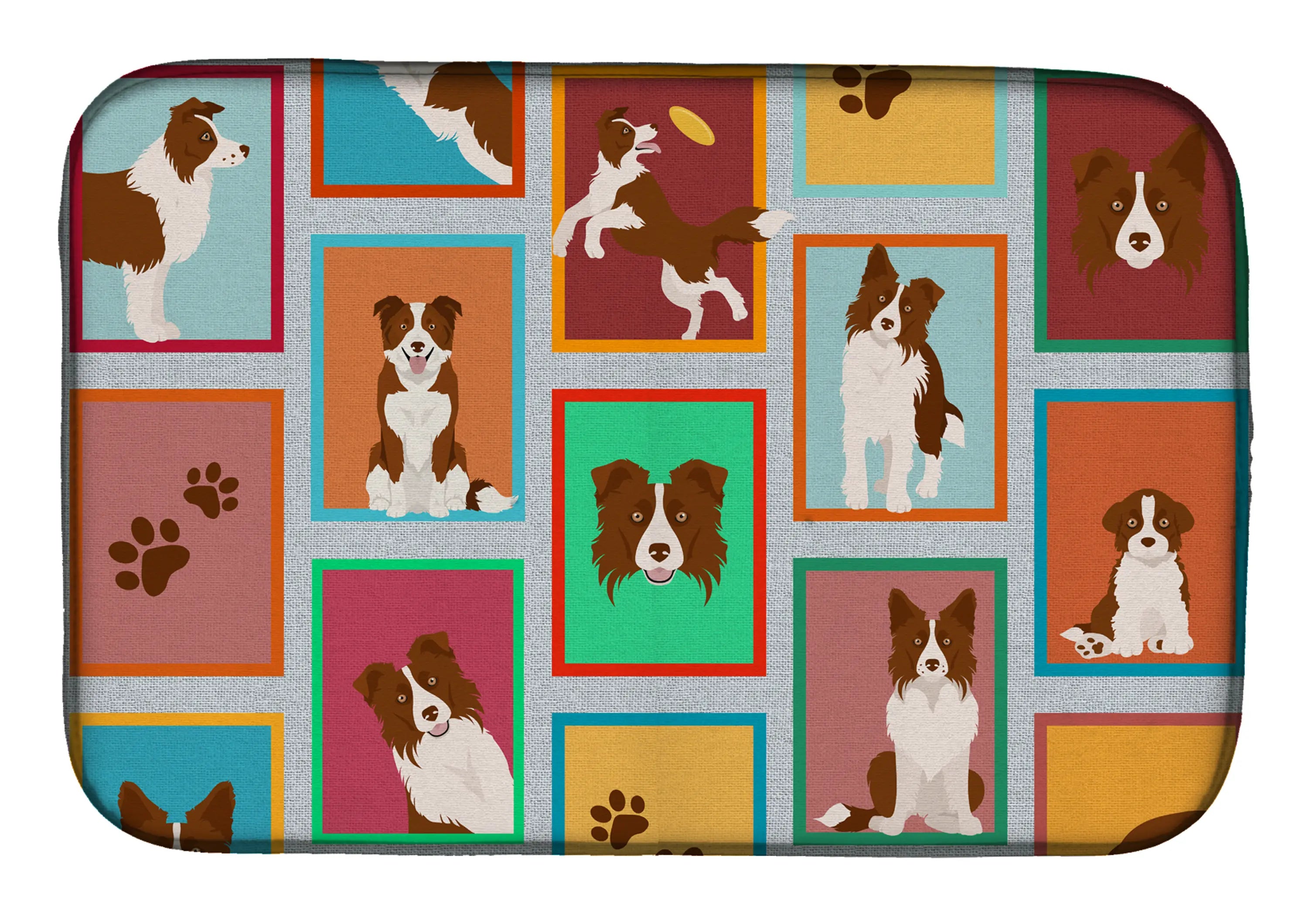 Lots of Red Border Collie Dish Drying Mat Caroline's Treasures