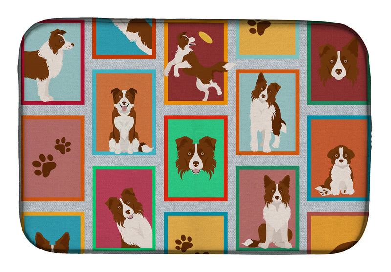 Lots of Red Border Collie Dish Drying Mat Caroline's Treasures