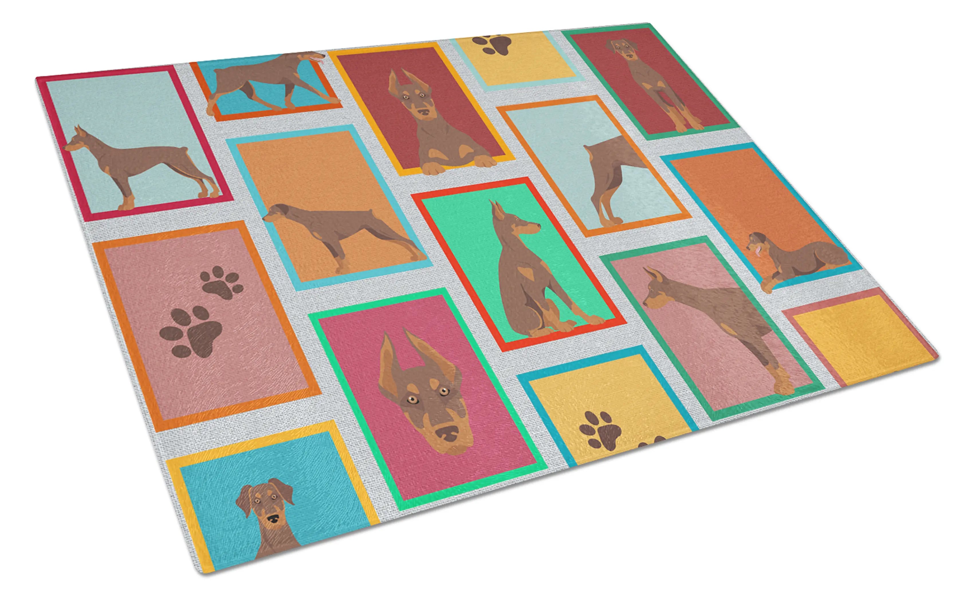 Lots of Red Doberman Pinscher Glass Cutting Board Caroline's Treasures