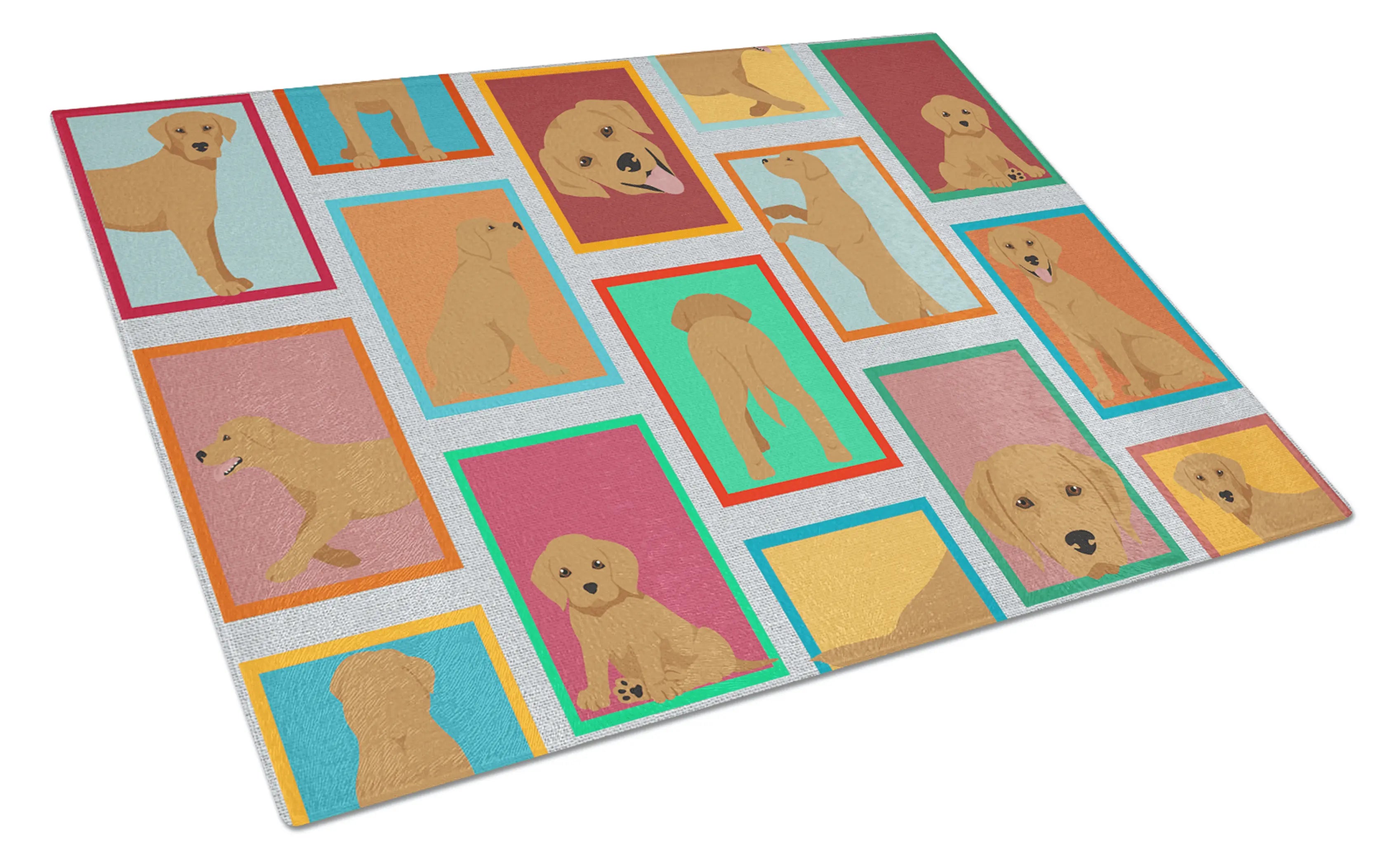 Lots of Red Fox Labrador Retriever Glass Cutting Board Caroline's Treasures