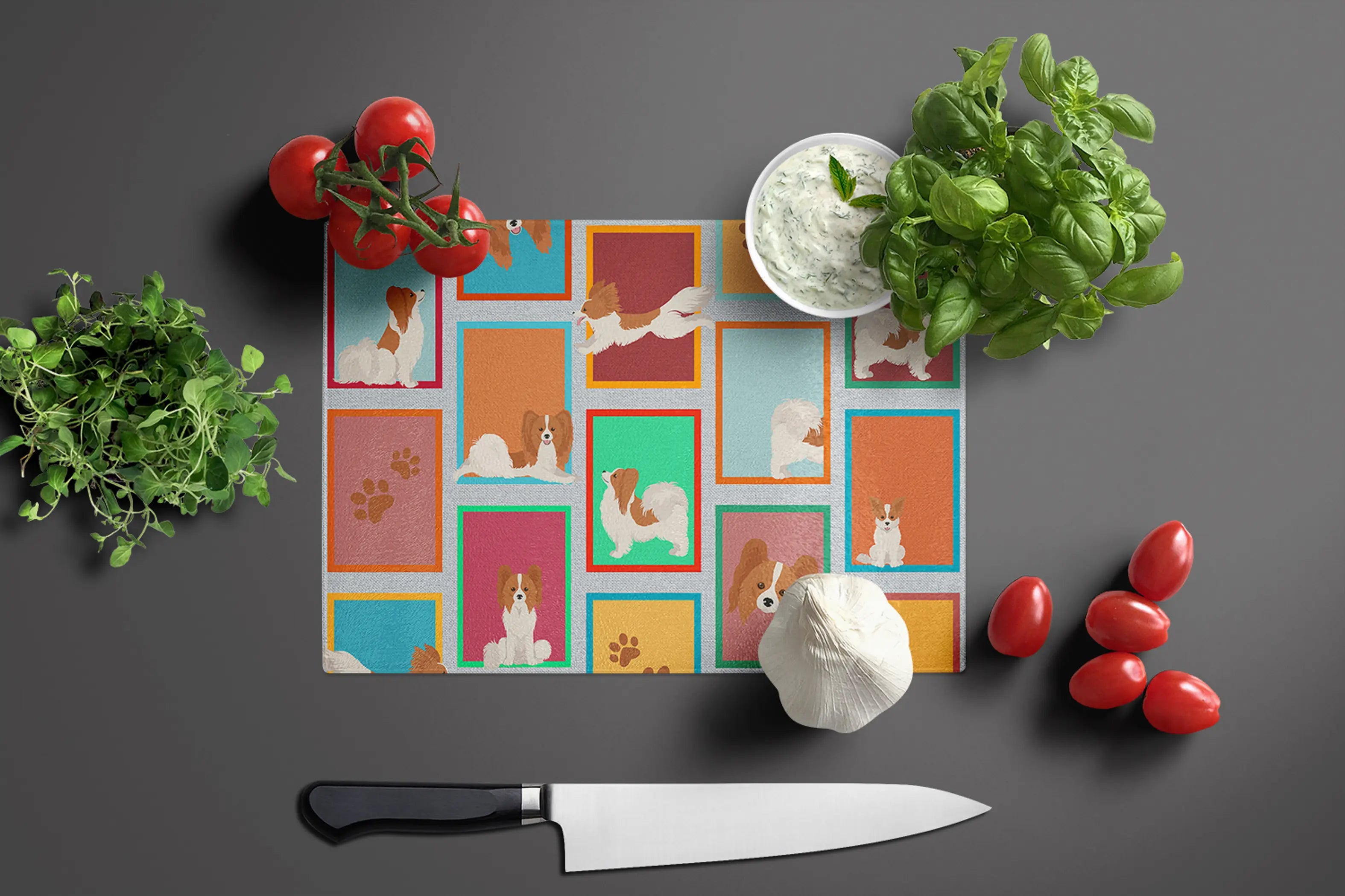 Lots of Red and White Papillon Glass Cutting Board Caroline's Treasures