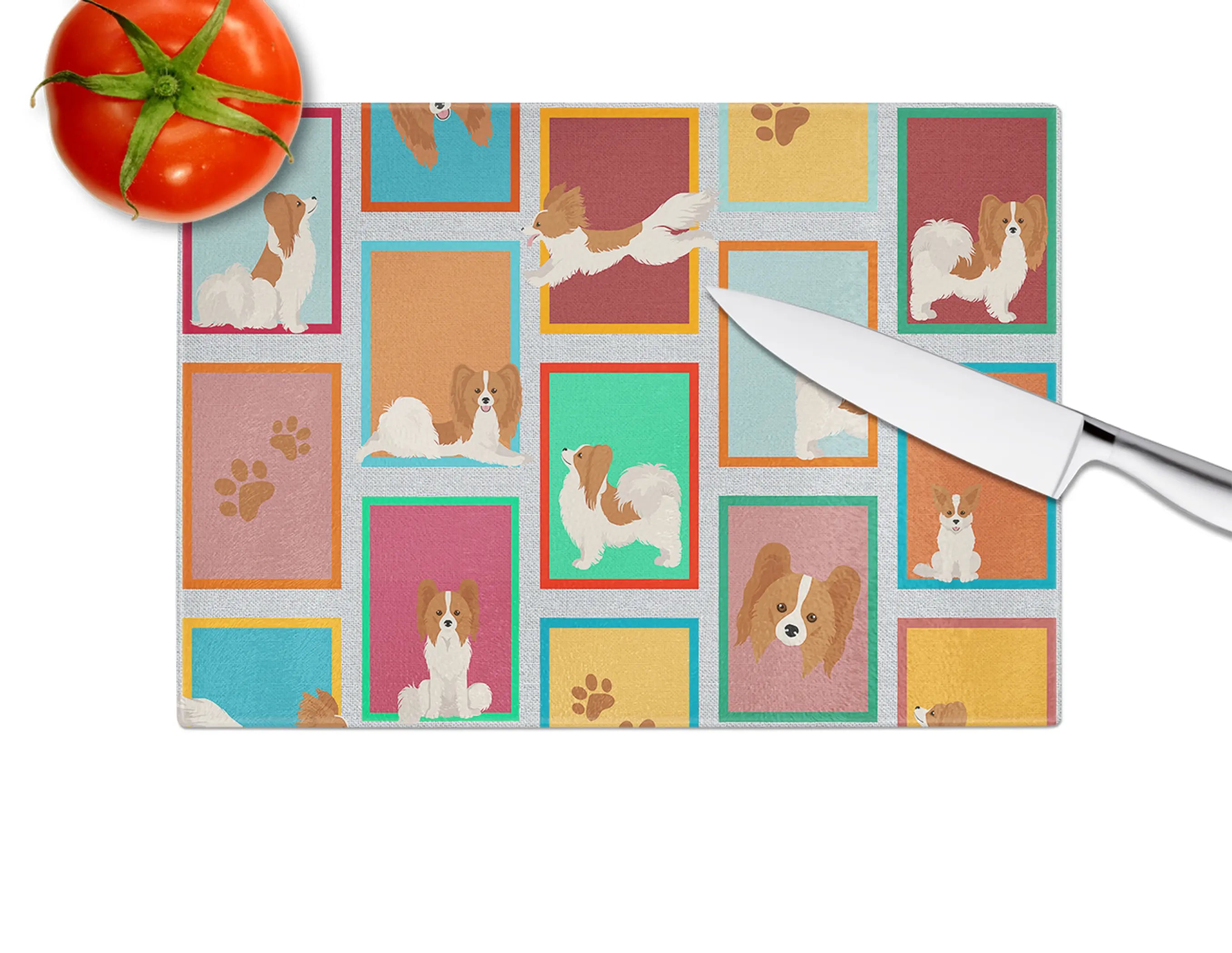 Lots of Red and White Papillon Glass Cutting Board Caroline's Treasures