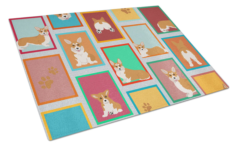 Lots of Red and White Pembroke Corgi Glass Cutting Board Caroline's Treasures