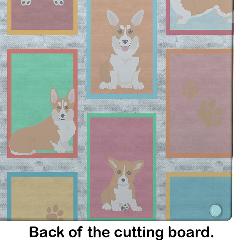Lots of Red and White Pembroke Corgi Glass Cutting Board Caroline's Treasures