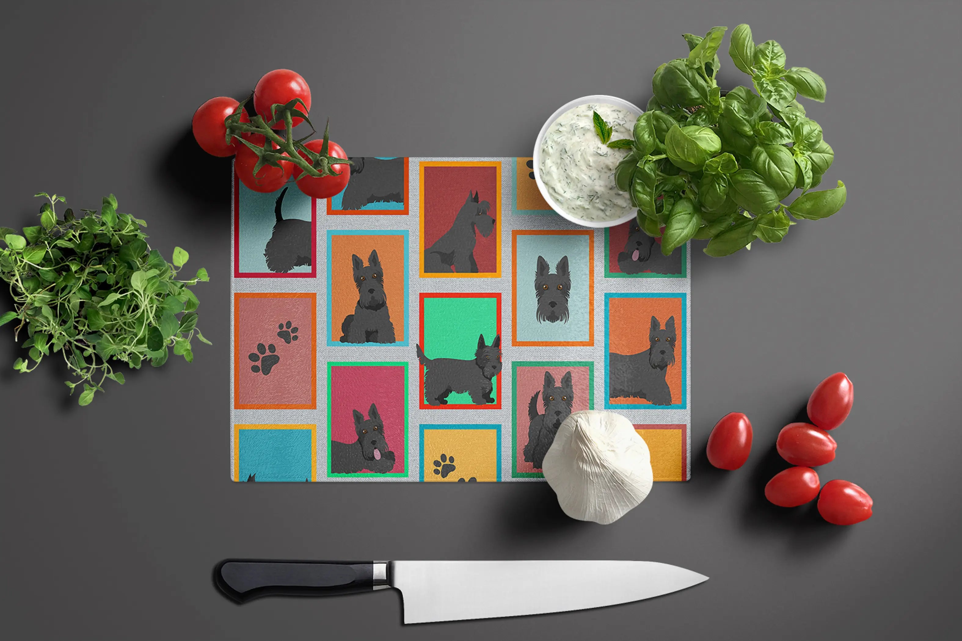 Lots of Scottish Terrier Glass Cutting Board Caroline's Treasures