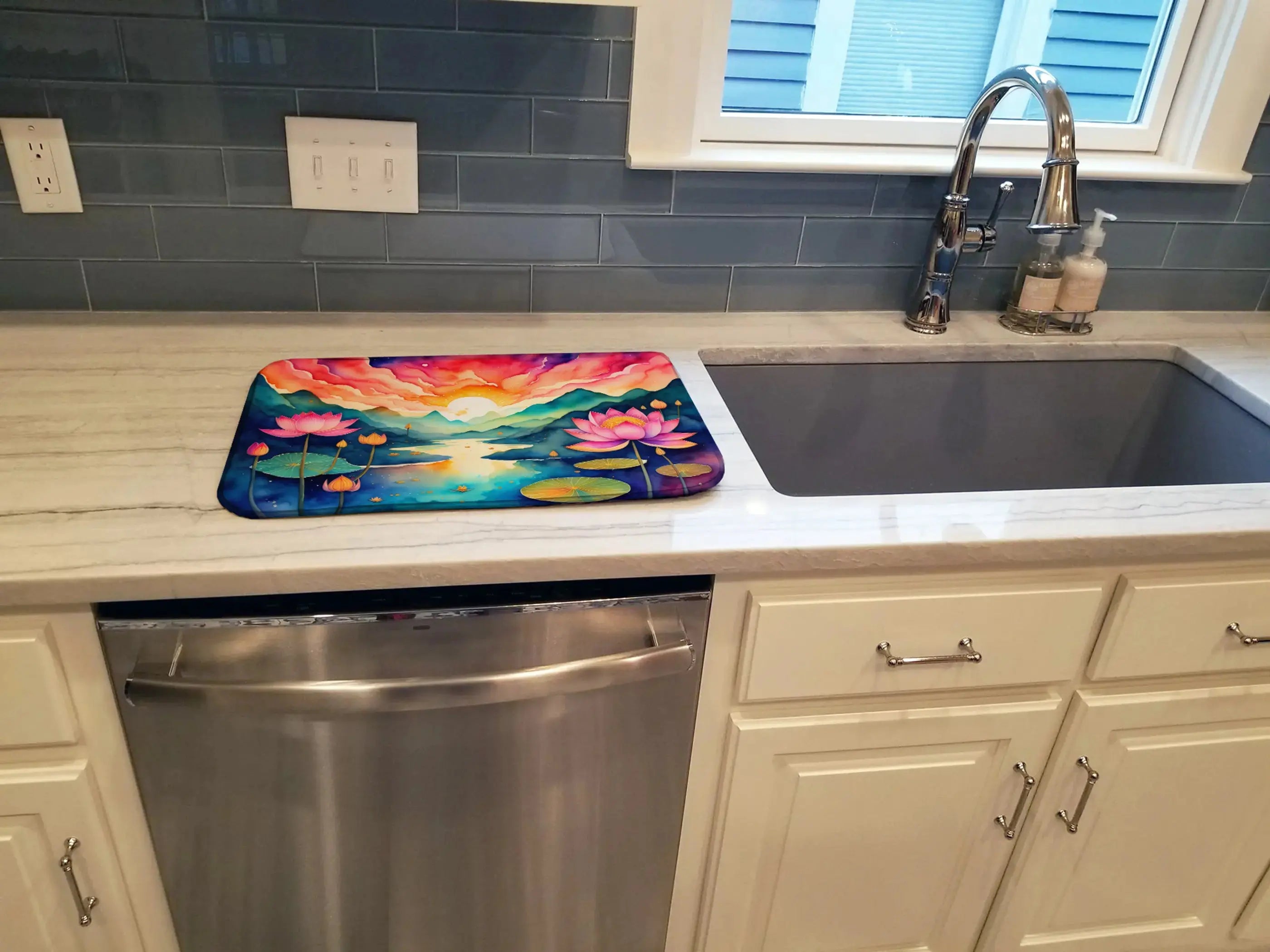 Lotus in Color Dish Drying Mat Caroline's Treasures