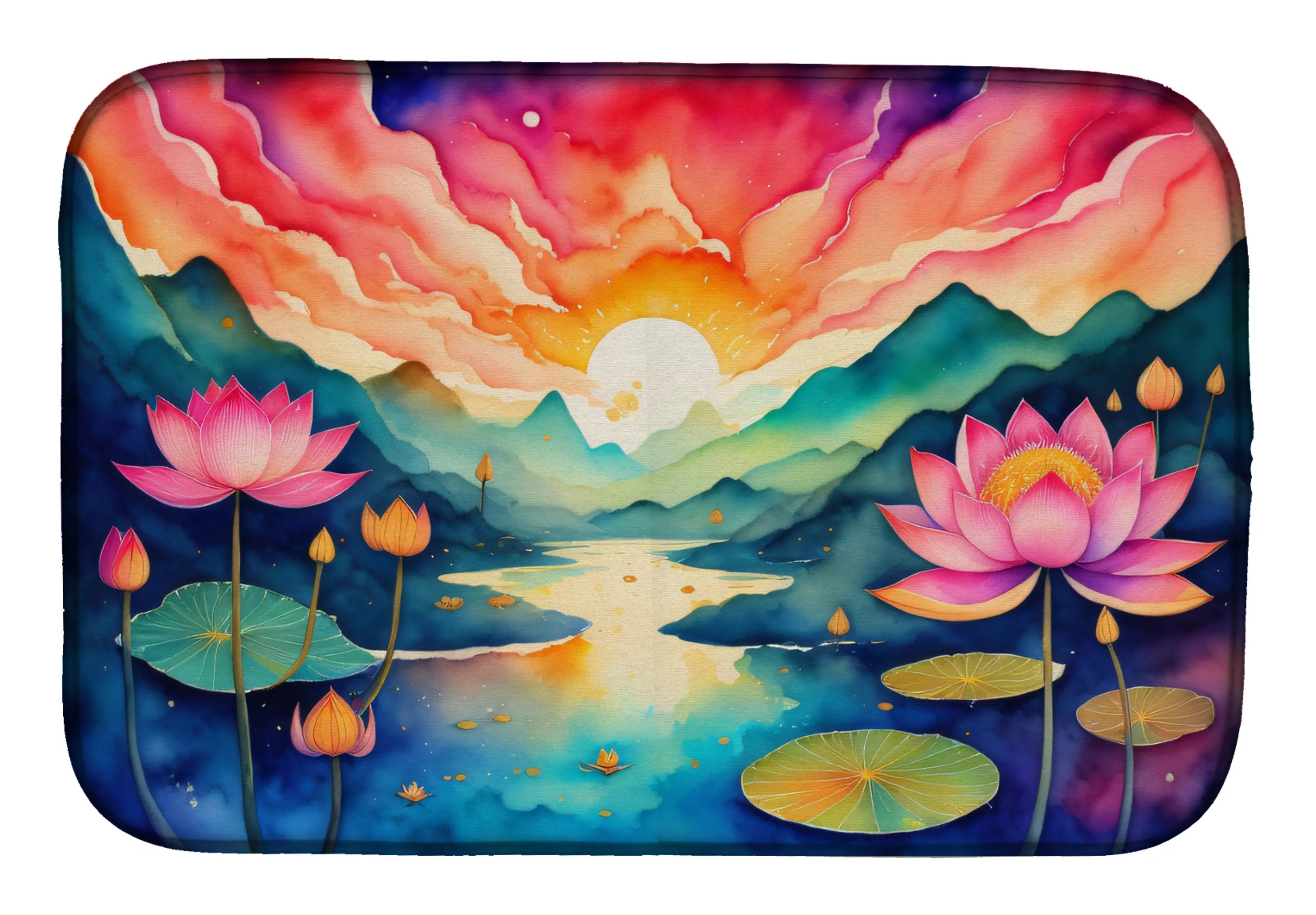 Lotus in Color Dish Drying Mat Caroline's Treasures