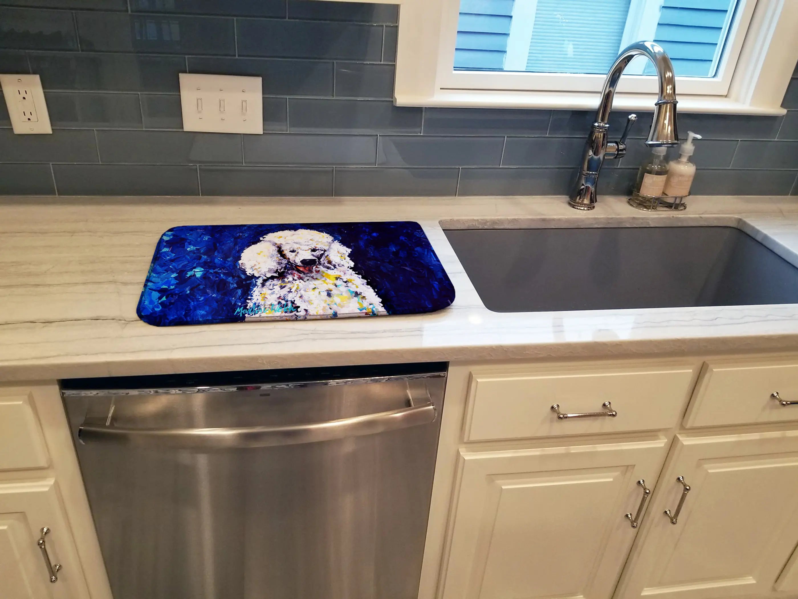 Louie White Poodle Dish Drying Mat Caroline's Treasures