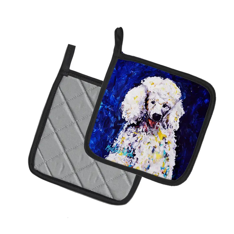 Louie White Poodle Pair of Pot Holders Caroline's Treasures