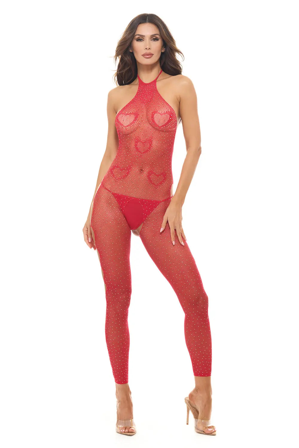 Love Stroke Stones Heart Bodystocking and G-String Red - Os Rene Rofe