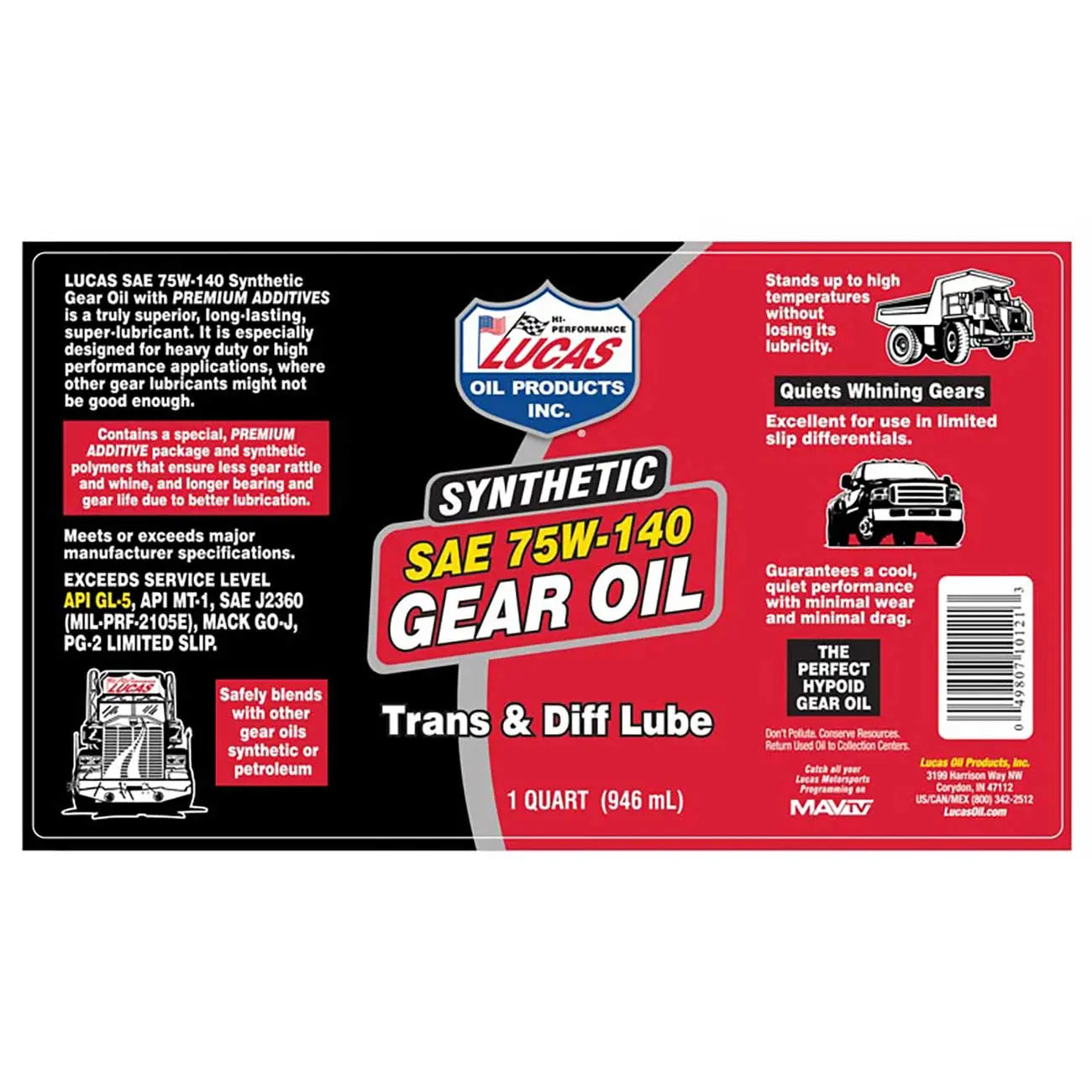 Lucas Oil Synthetic Sae 75w-140 Transmission/differential Lube - 1 Quart LUCASOIL