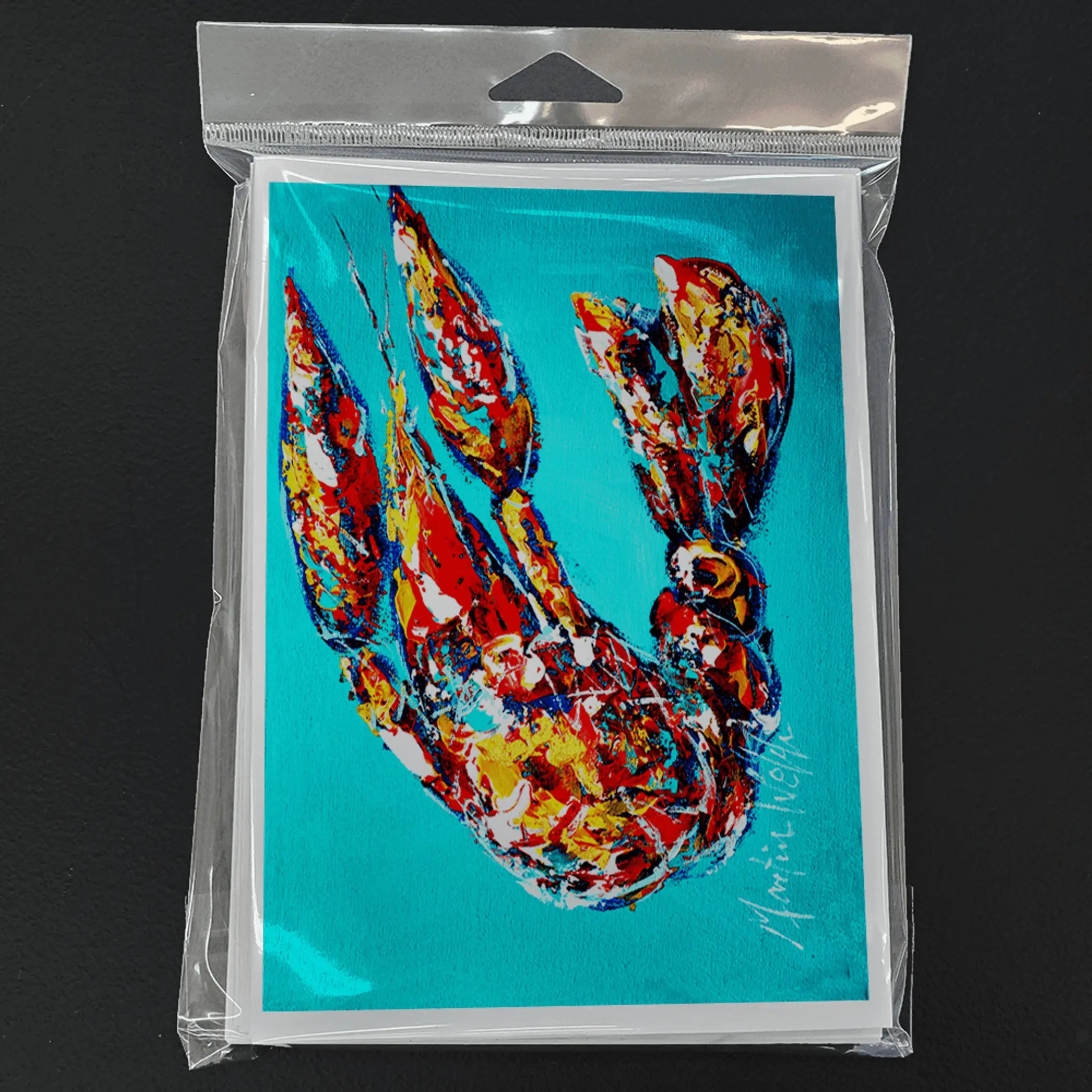 Lucy the Crawfish in blue Greeting Cards Pack of 8 Caroline's Treasures