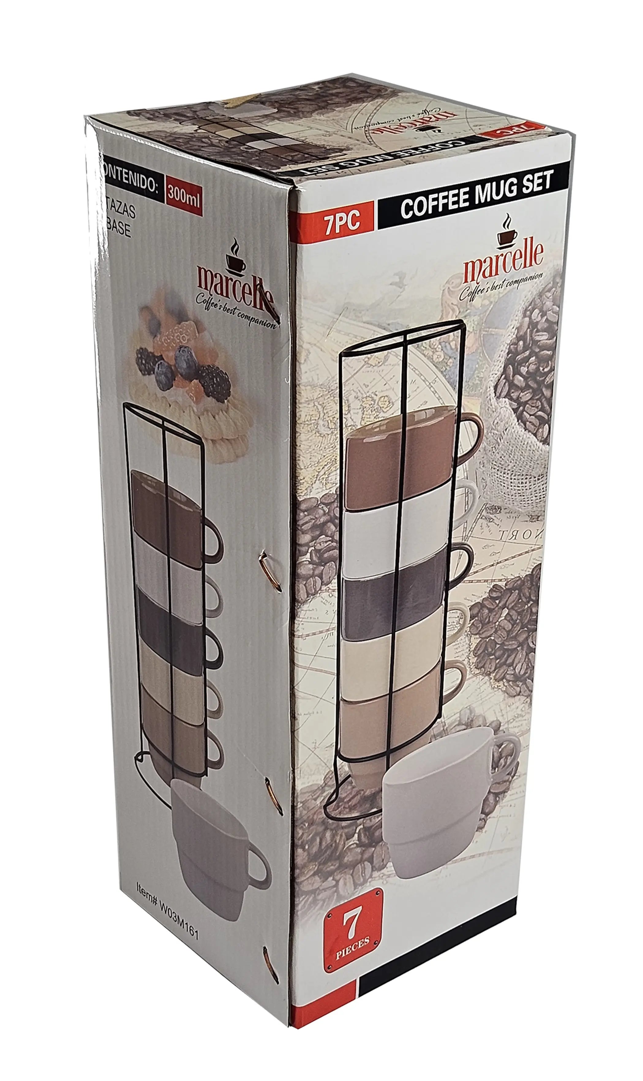 MARCELLE 6 X 10 OZ MUG SET WITH STAND IN COLOR BOX Waymore LLC