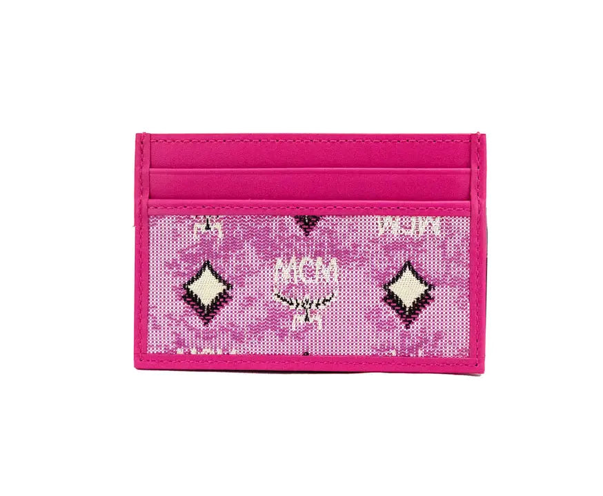 MCM Veritas Vintage Pink Denim Fabric Monogrammed Card Case JV Deals