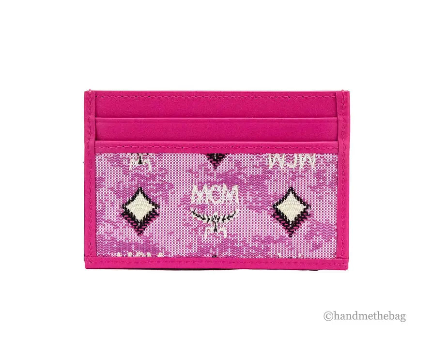 MCM Veritas Vintage Pink Denim Fabric Monogrammed Card Case JV Deals