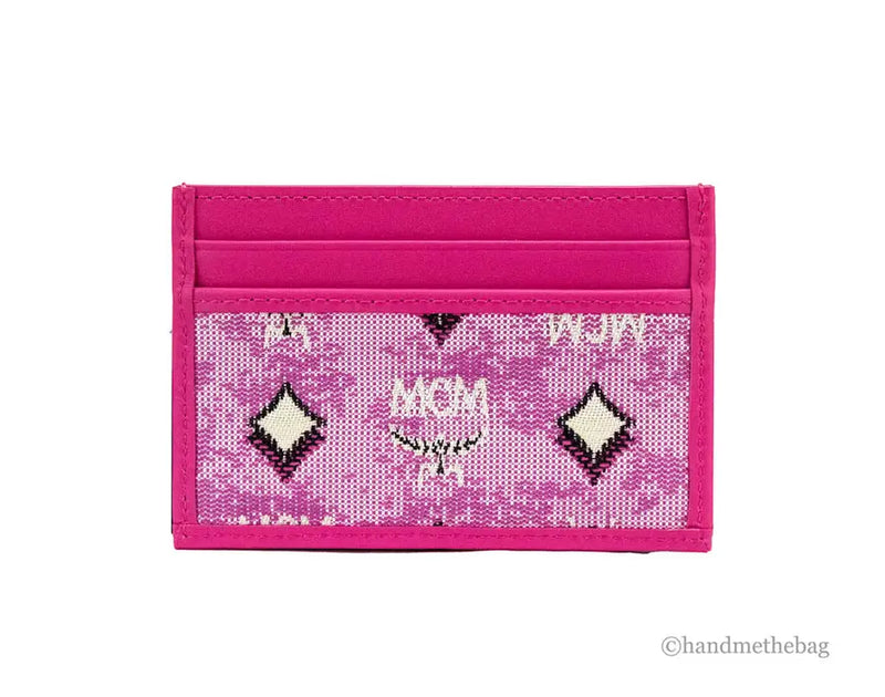 MCM Veritas Vintage Pink Denim Fabric Monogrammed Card Case JV Deals