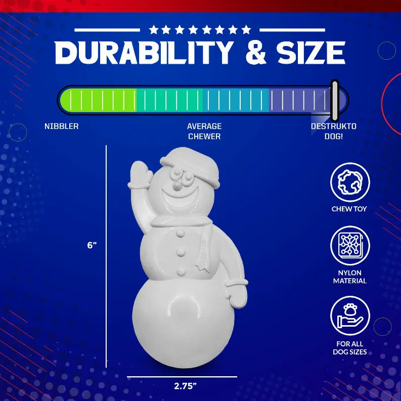 MKB Snowman Ultra Durable Nylon Dog Chew Toy for Aggressive Chewers SodaPup