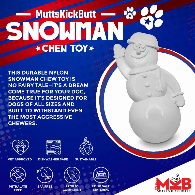 MKB Snowman Ultra Durable Nylon Dog Chew Toy for Aggressive Chewers SodaPup