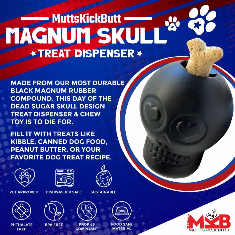 MKB Sugar Skull Durable Rubber Chew Toy & Treat Dispenser SodaPup