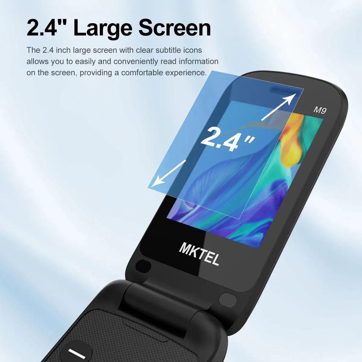 MKTEL M9 Flip Mobile Phone 2G 2.4" Display 1000mAh Battery Dual SIM Dual Standby MP3/MP4/FM Radio Unlocked Elderly Feature Phone GreatEagleInc
