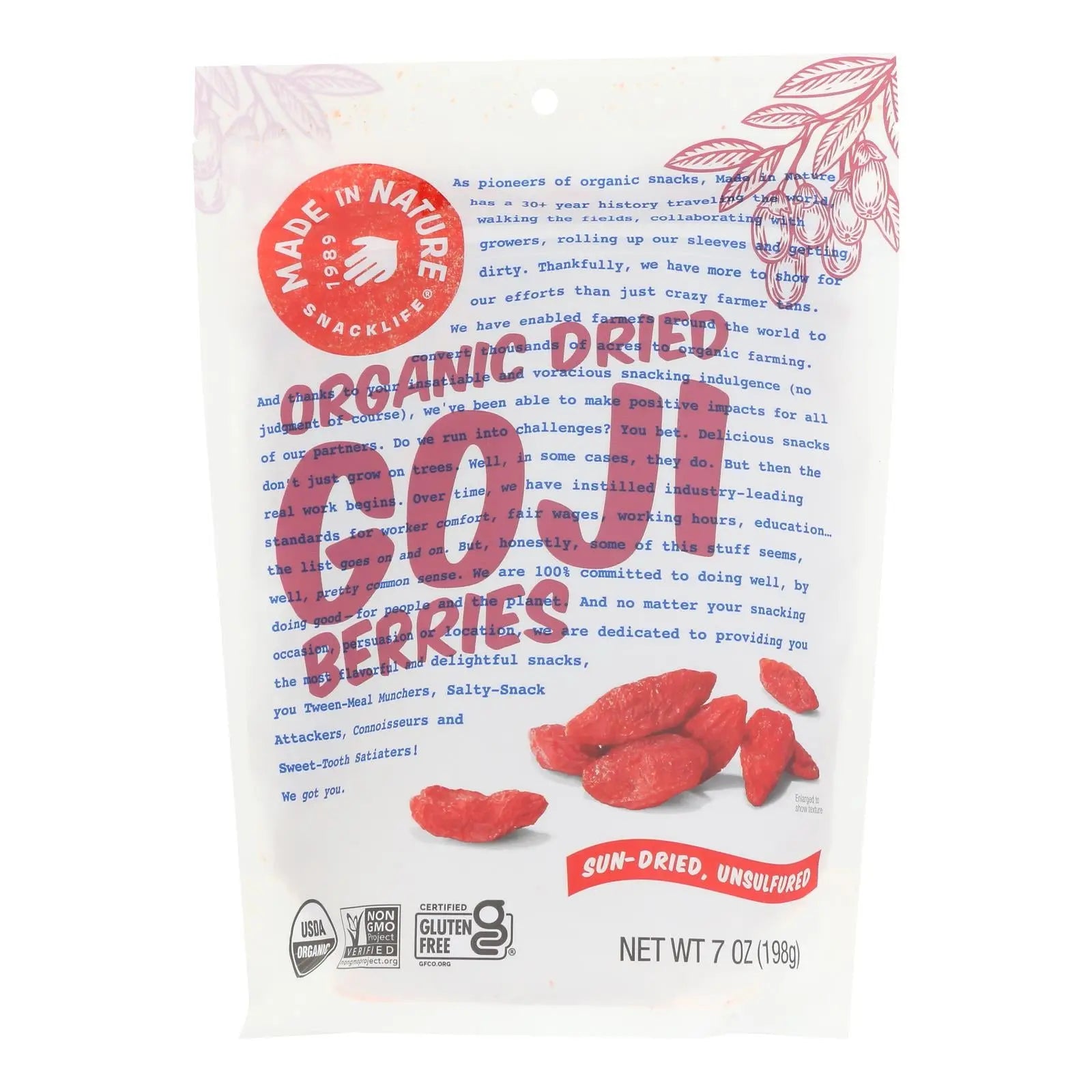 Made In Nature - Goji Berries Dried - Case Of 6-7 Oz Made In Nature