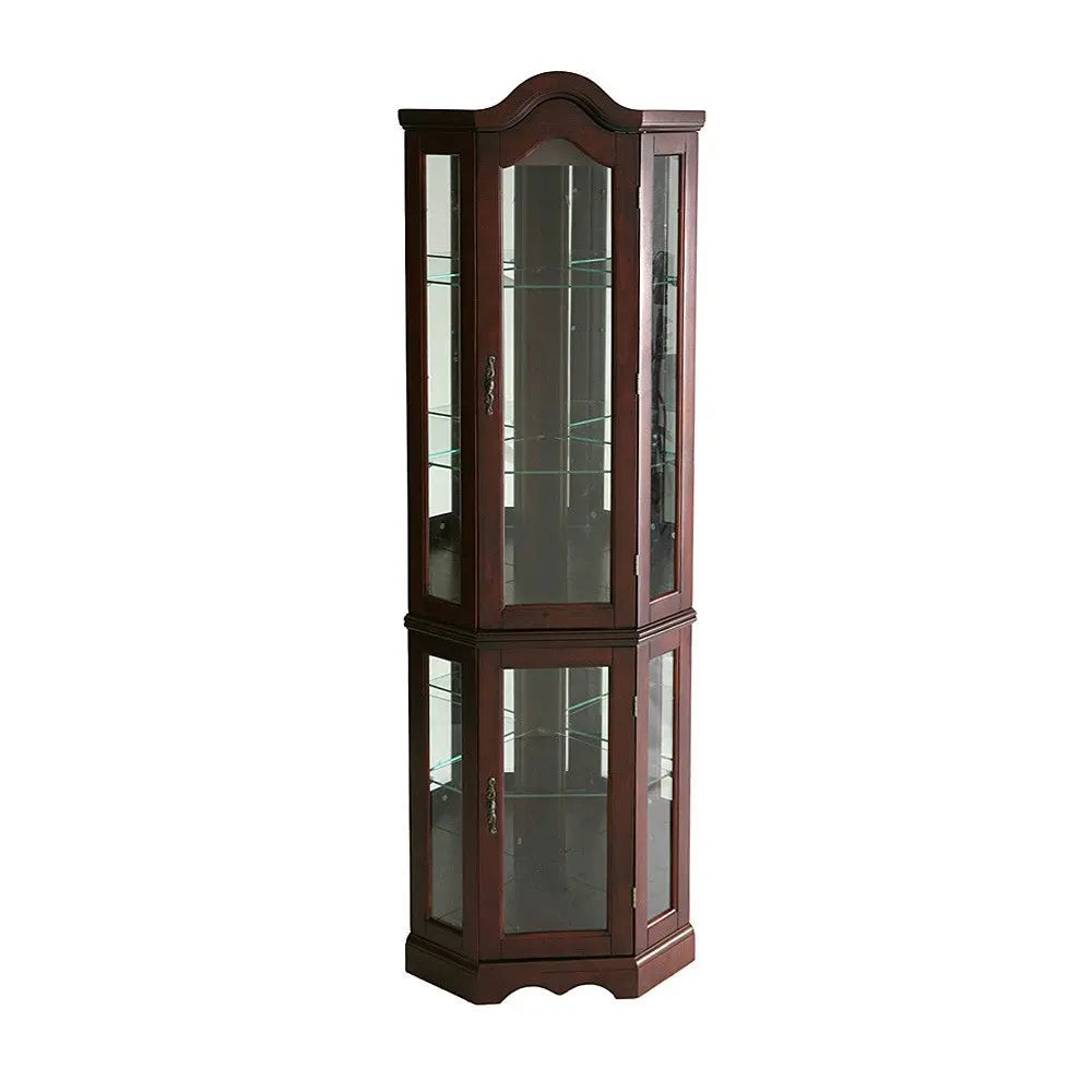 Mahogany Scallop Top Lighted Corner Curio Cabinet Homeroots Kitchen & Dining